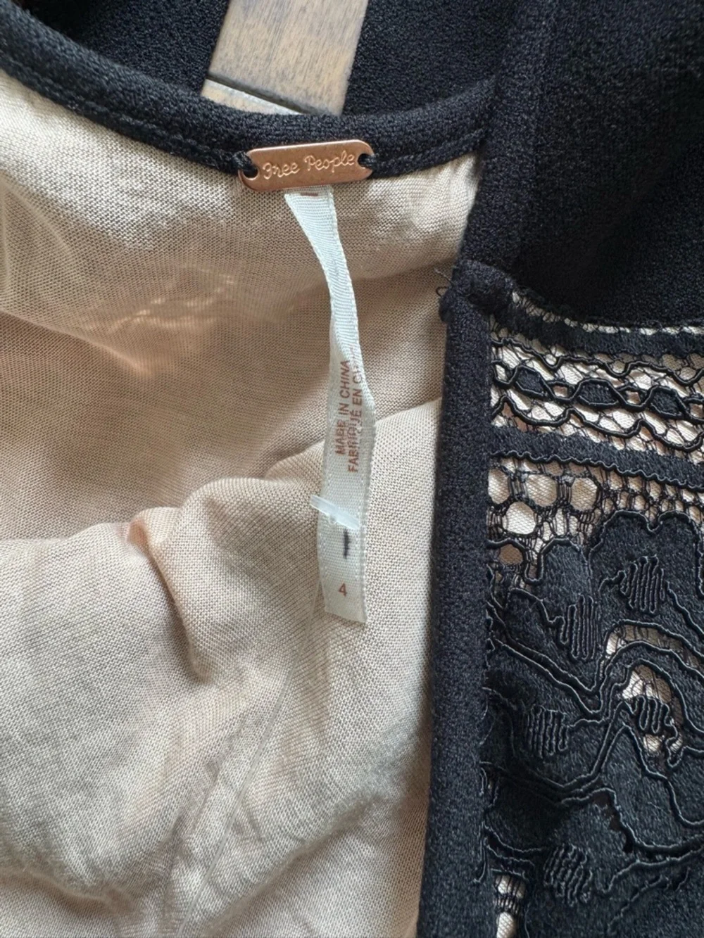 NWOT Free People Black Lace Mini Dress with Nude Lining